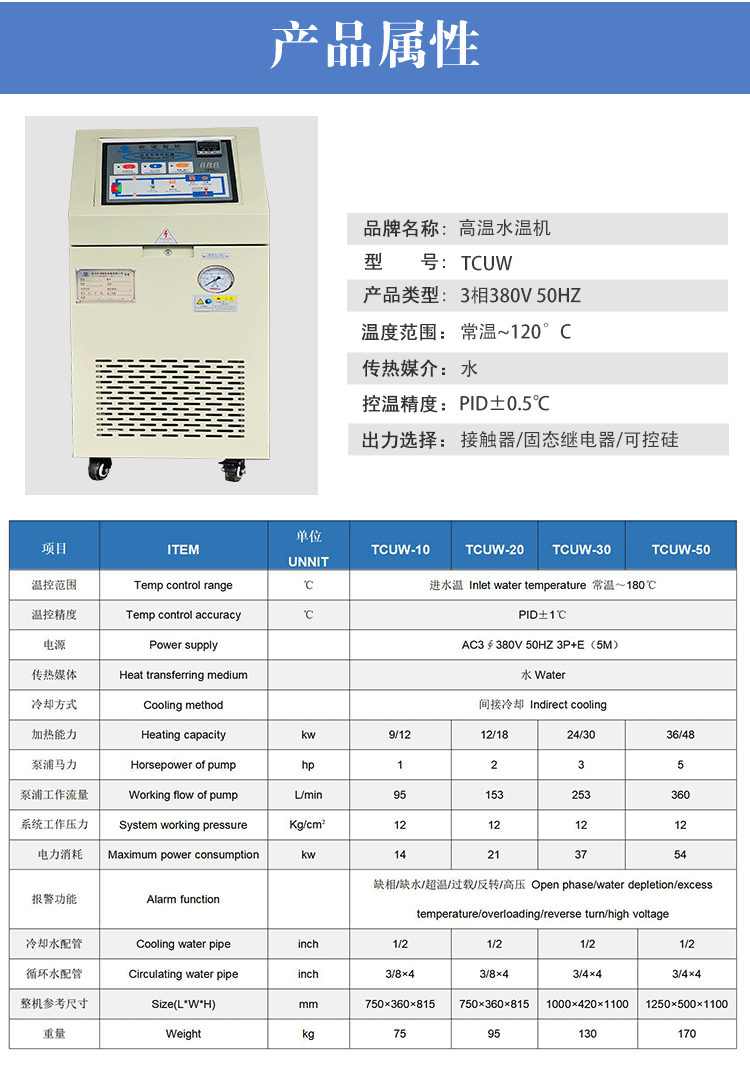 120℃水溫機(jī)產(chǎn)品屬性